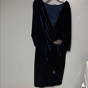 Alex Evenings Deep Blue Velvet Dress with Embellishment